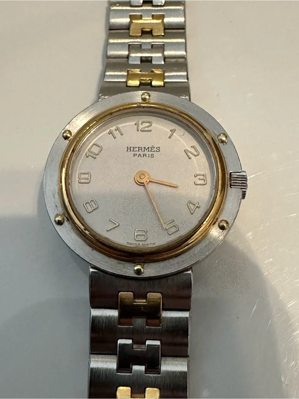 Vintage Hermès Profile Two Tone H Link Swiss Quartz Watch w/ Box